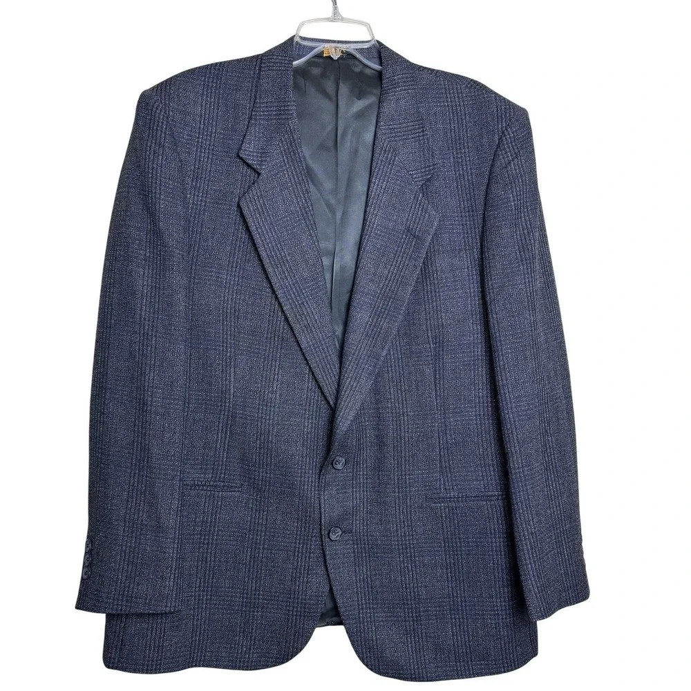 Vintage Nino Cerruti Rue Royale Plaid Blazer Sport Coat Blue‎ Gray 44R